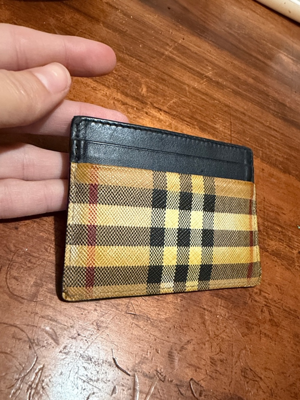 Authentic Burberry Yellow Plaid and Black Leather Card Holder - Picture 13 of 13